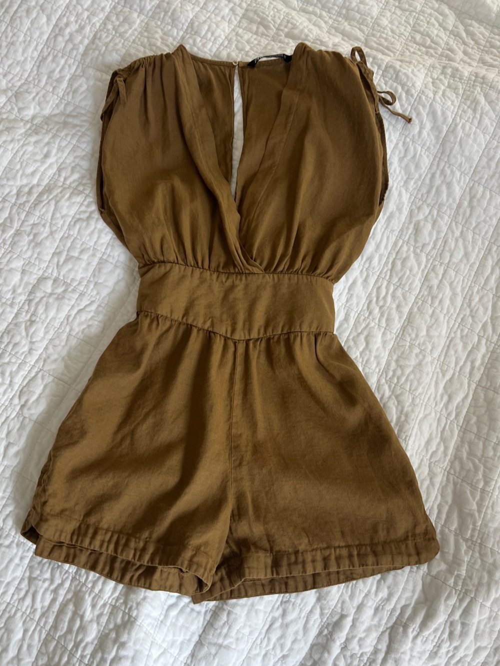 Zara Tan-Brown Sleeveless V-Neck Romper